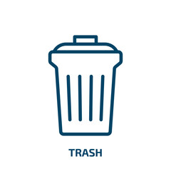 trash icon from kitchen collection. Thin linear trash, arrow, button outline icon isolated on white background. Line vector trash sign, symbol for web and mobile