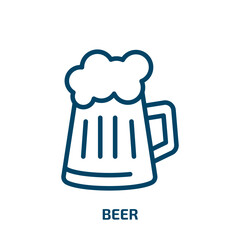 beer icon from kitchen collection. Thin linear beer, pint, bar outline icon isolated on white background. Line vector beer sign, symbol for web and mobile
