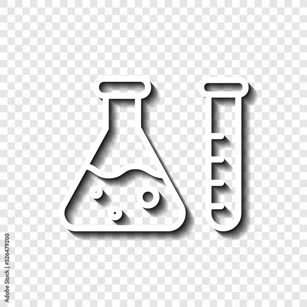 Poster test tube and flask simple icon vector. flat design. white with shadow on transparent grid.ai
