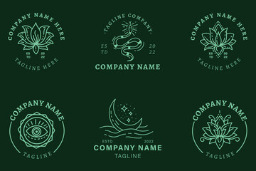 Fototapeta na wymiar Mystical Light Green Luxury Minimalist Symbol Logo Collection Dark Green Style.