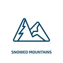 snowed mountains icon from nature collection. Thin linear snowed mountains, rock, mountain outline icon isolated on white background. Line vector snowed mountains sign, symbol for web and mobile