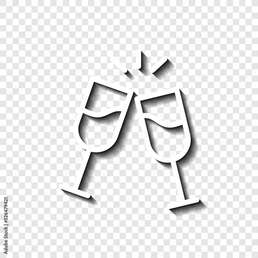 Poster toasting glasses simple icon vector. flat design. white with shadow on transparent grid.ai