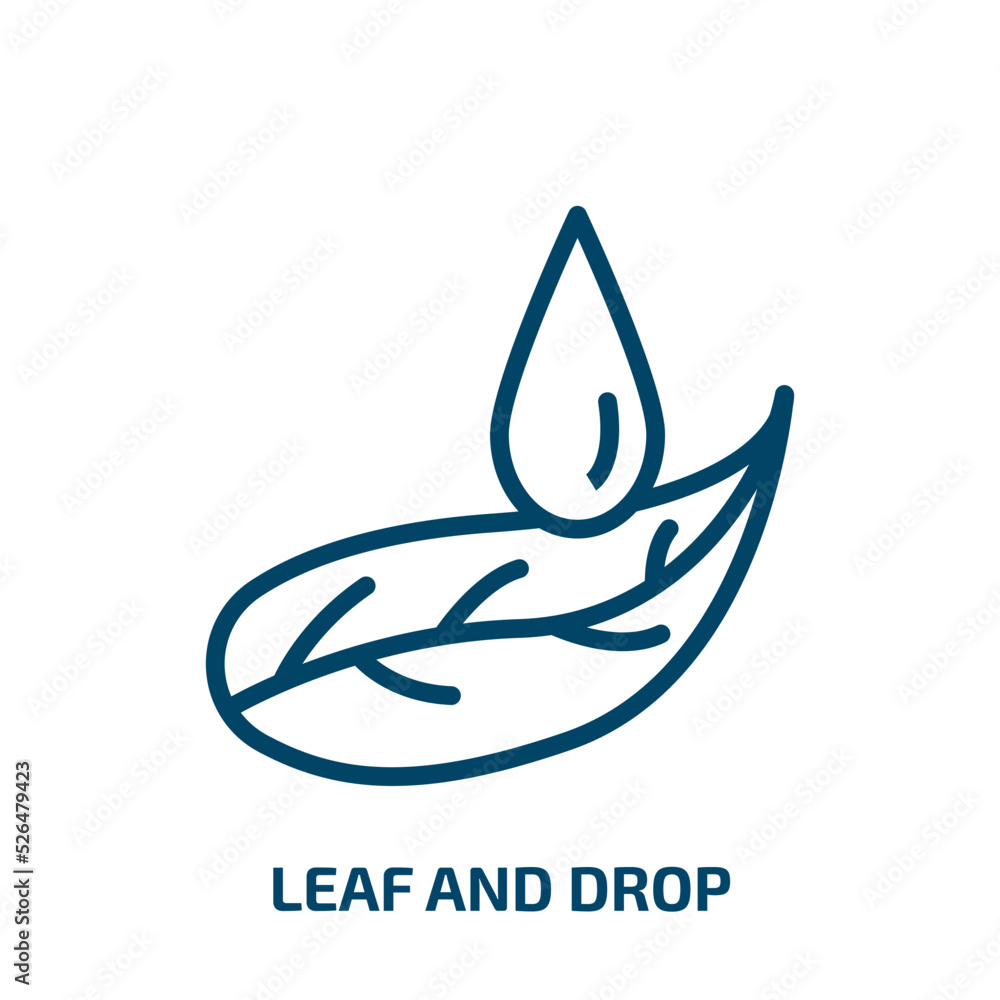 Poster leaf and drop icon from nature collection. thin linear leaf and drop, drop, leaf outline icon isolat