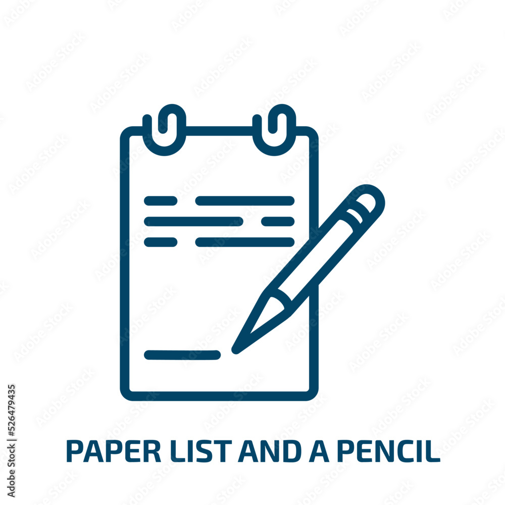 Poster paper list and a pencil icon from other collection. thin linear paper list and a pencil, list, note 