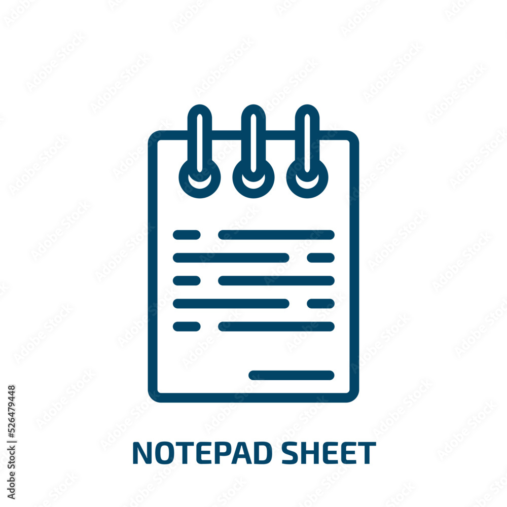 Poster notepad sheet icon from other collection. Thin linear notepad sheet, note, notepad outline icon isolated on white background. Line vector notepad sheet sign, symbol for web and mobile