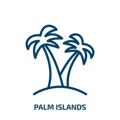 palm islands icon from nature collection. Thin linear palm islands, palm, tourism outline icon isolated on white background. Line vector palm islands sign, symbol for web and mobile