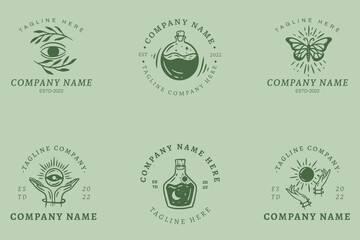 Obraz premium Minimalist Green Mystical Logo Templates With Element On Light Green Pastel.