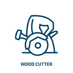wood cutter icon from other collection. Thin linear wood cutter, cutter, mechanical outline icon isolated on white background. Line vector wood cutter sign, symbol for web and mobile