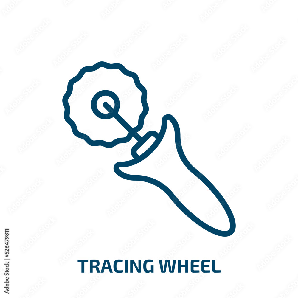 Poster tracing wheel icon from sew collection. thin linear tracing wheel, rubber, speed outline icon isolat