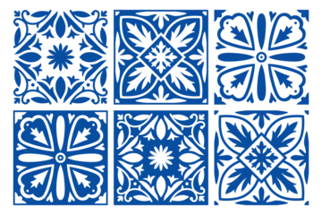 Photo sur Plexiglas Portugal carreaux de céramique Ornements bleu marine sans soudure méditerranéens, motif de tuiles vectorielles, éléments isolés