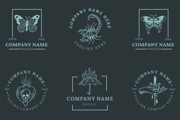 Obraz premium Mystical Greenish Blue Logo Minimalist Symbol Collection Dark Pastel Style.