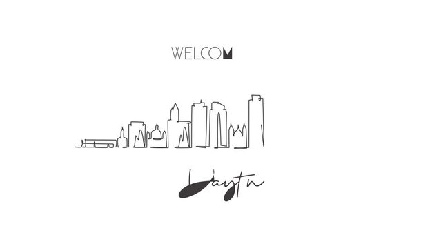 Animated self drawing of continuous line draw Dayton city skyline, Ohio. Beautiful landmark. World landscape tourism travel home wall decor poster print. Full length single line animation illustration