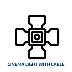cinema light with cable icon from technology collection. Thin linear cinema light with cable, movie, video outline icon isolated on white background. Line vector cinema light with cable sign, symbol