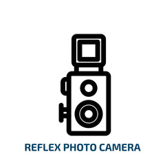 reflex photo camera icon from technology collection. Thin linear reflex photo camera, photo, camera outline icon isolated on white background. Line vector reflex photo camera sign, symbol for web and