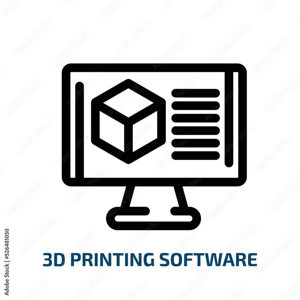 Poster 3d printing software icon from technology collection. thin linear 3d printing software, print, softw