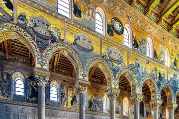 The mosaics of the Cathedral of Monreale, Sicily - obrazy, fototapety, plakaty