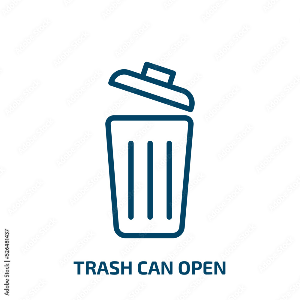 Poster trash can open icon from tools and utensils collection. thin linear trash can open, container, baske