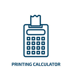 printing calculator icon from tools and utensils collection. Thin linear printing calculator, calculator, money outline icon isolated on white background. Line vector printing calculator sign, symbol