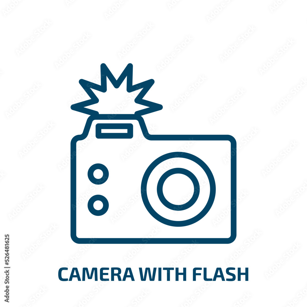 Aufkleber camera with flash icon from tools and utensils collection. thin linear camera with flash, equipment,