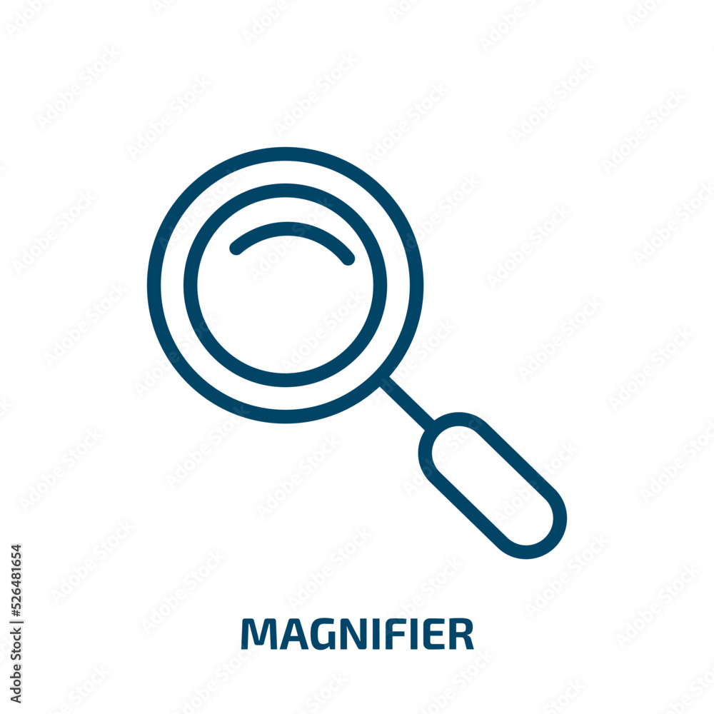 Poster magnifier icon from tools and utensils collection. thin linear magnifier, magnifying, glass outline 