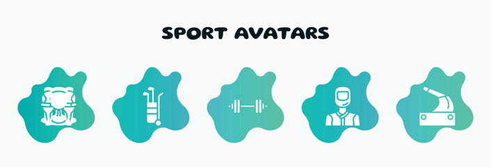 sport avatars filled icons set. flat icons such as golf caddy, barbell, drivers, handbrake, waterpolo player icon collection. can be used web and mobile.