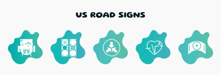 Fotobehang us road signs filled icons set. flat icons such as semaphore lights, converging, electrocardiogram inside heart, nursing, one way icon collection. can be used web and mobile. © VectorStockDesign