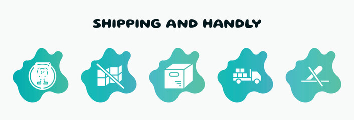 shipping and handly filled icons set. flat icons such as do not stack, opened packaged, loaded truck, do not use cutter, fragile icon collection. can be used web and mobile.