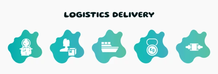 Fotobehang logistics delivery filled icons set. flat icons such as delivery woman, sea ship, weight tool, clamp as indicated, package for delivery icon collection. can be used web and mobile. © VectorStockDesign