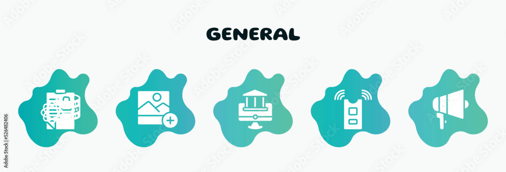 Aufkleber general filled icons set. flat icons such as add photos, digital banking, active sensor, agitation, 