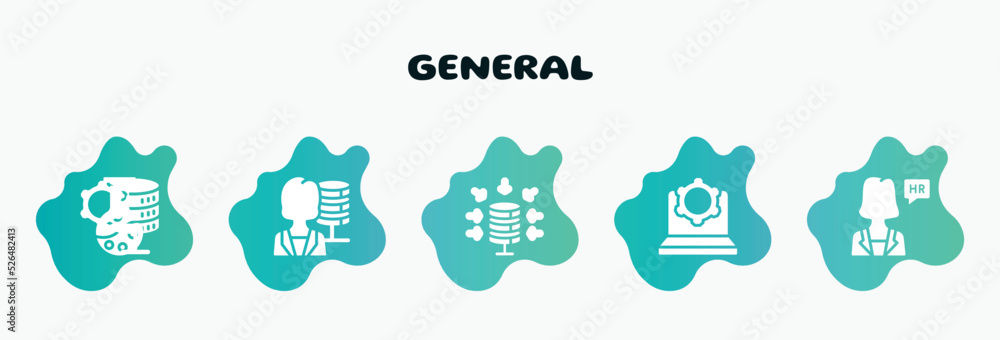 Aufkleber general filled icons set. flat icons such as big data scientist, data aggregation, information techn