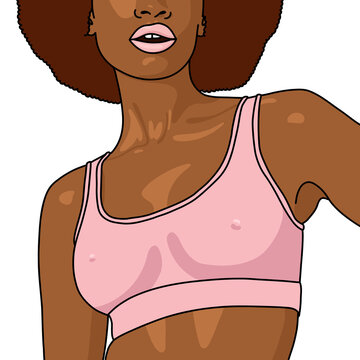 Closeup Portrait of Dark Skinned Slim Woman Wearing a Gym Outfit. Afro Hair style and Sports Bra for Healthy Lifestyle Fitness Concept