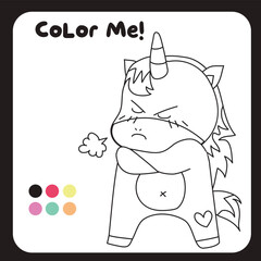 Coloring unicorn worksheet for children. Educational printable worksheet. Motor skills for children. Vector illustrations. 