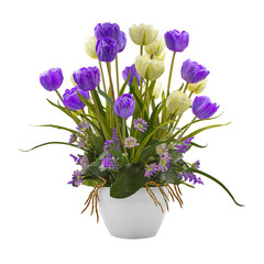 Cutout of an isolated bouquet of artificial flowers in a pot for home decoration  with the...