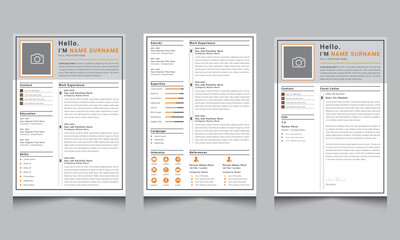 Modern Resume Template | CV Cover Letter Layout Set Dark Gray Orange Accents