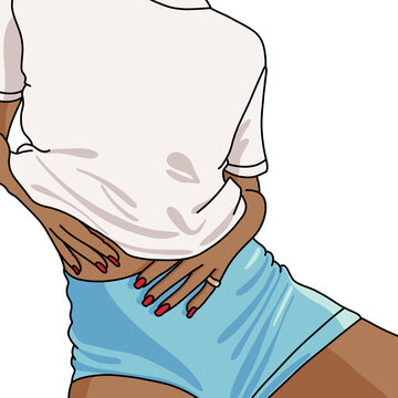 Illustration of a girl holding her shirt up