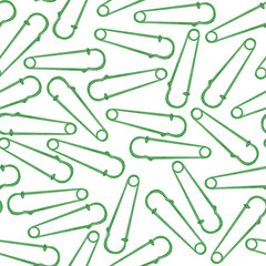 Green safety pin watercolor seamless pattern. Template for decorating designs and illustrations.