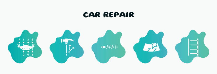 car repair filled icons set. flat icons such as hammer and nail, suspension, windshield, ladder, gear stick icon collection. can be used web and mobile.