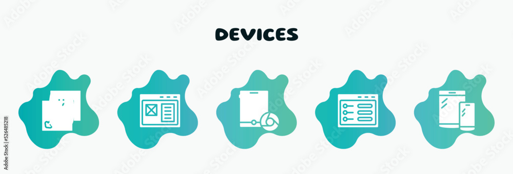 Poster devices filled icons set. flat icons such as adaptive layout, tablet and browser, ui de, responsive 