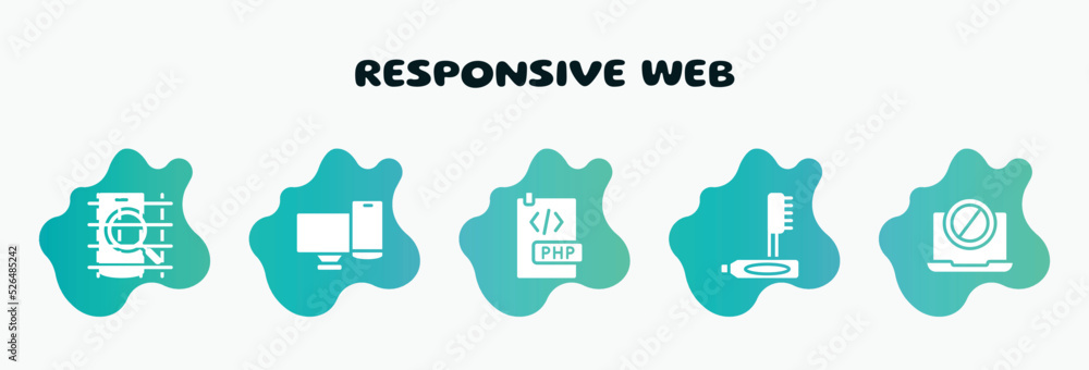 Poster responsive web filled icons set. flat icons such as screens, php document, teeth cleaning, no comput