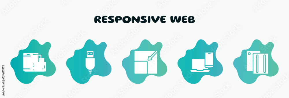 Poster responsive web filled icons set. flat icons such as new charger, resize page, multiple resolutions, 
