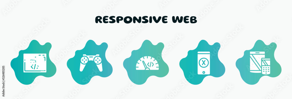 Poster responsive web filled icons set. flat icons such as wireles gamepad, code rate, os x, tablet and cel