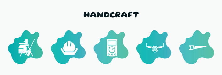 handcraft filled icons set. flat icons such as head protection, ammeter, sawmill, hacksaw, turquoise icon collection. can be used web and mobile.