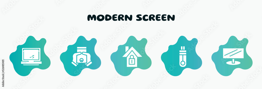 Poster modern screen filled icons set. flat icons such as grip between hands, home lock, memory stick, wide