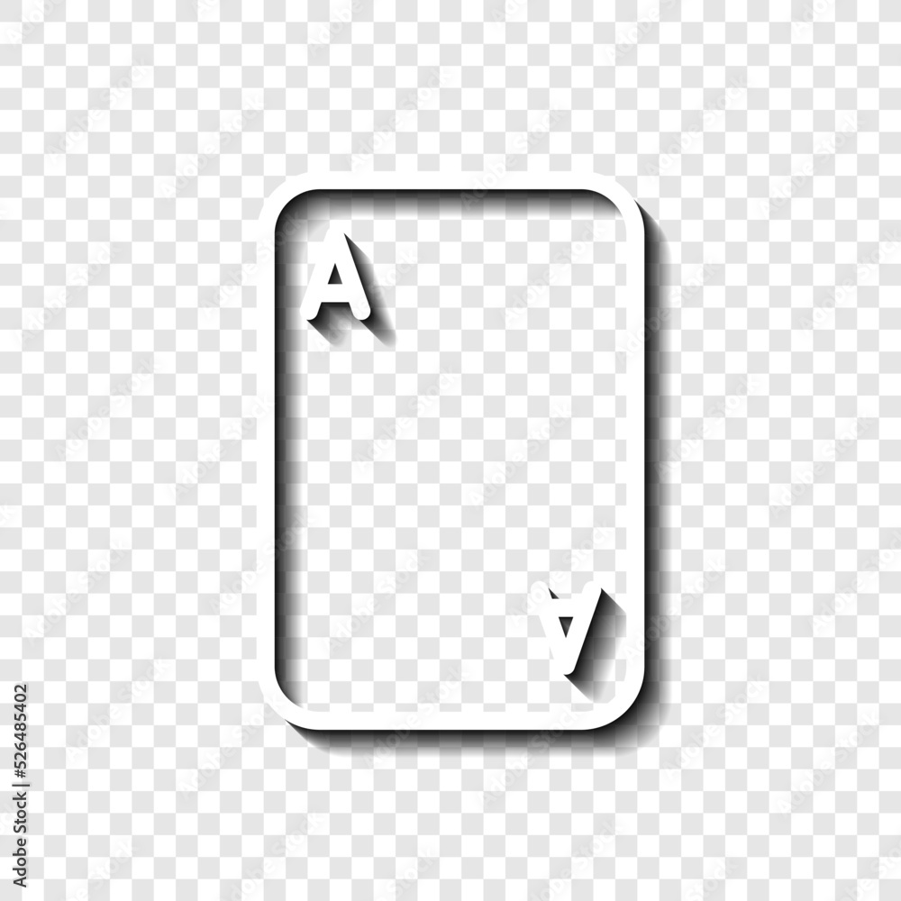 Poster ace, playing card simple icon vector. flat design. white with shadow on transparent grid.ai