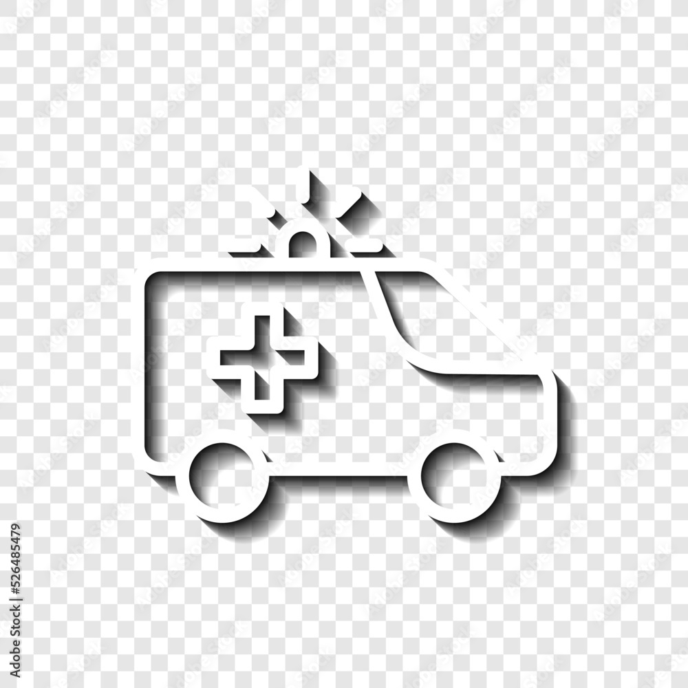 Poster ambulance car simple icon vector. flat design. white with shadow on transparent grid.ai