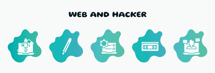 web and hacker filled icons set. flat icons such as digital pen, preferences, vhs, webinar, missile icon collection. can be used web and mobile.