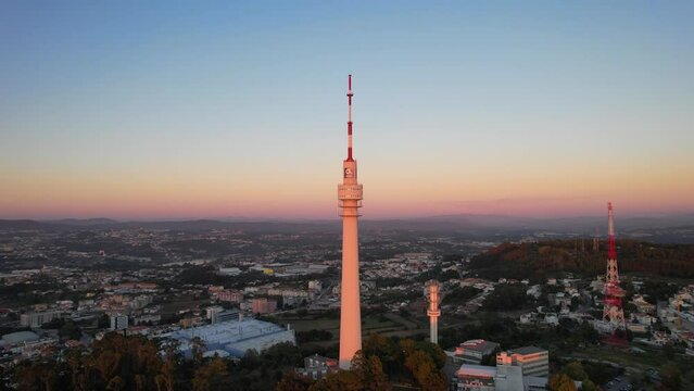 Altice Television Communication tower on sunset, Vila Nova de Gaia, Northern Portugal.