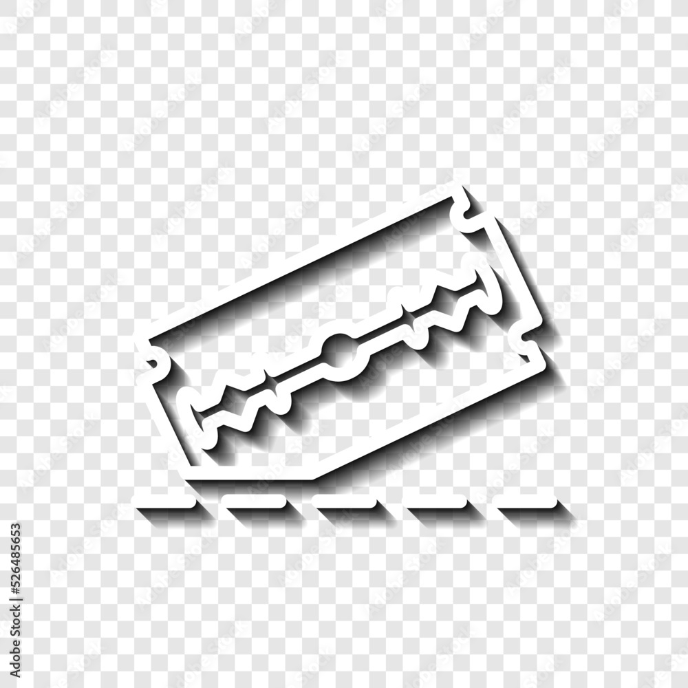 Poster blade razor with cutting line simple icon vector. flat design. white with shadow on transparent grid