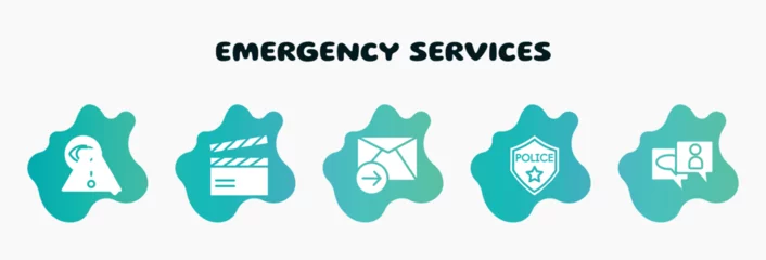 Fotobehang emergency services filled icons set. flat icons such as clapboard, send mail, police badge, anniversary, warning icon collection. can be used web and mobile. © VectorStockDesign