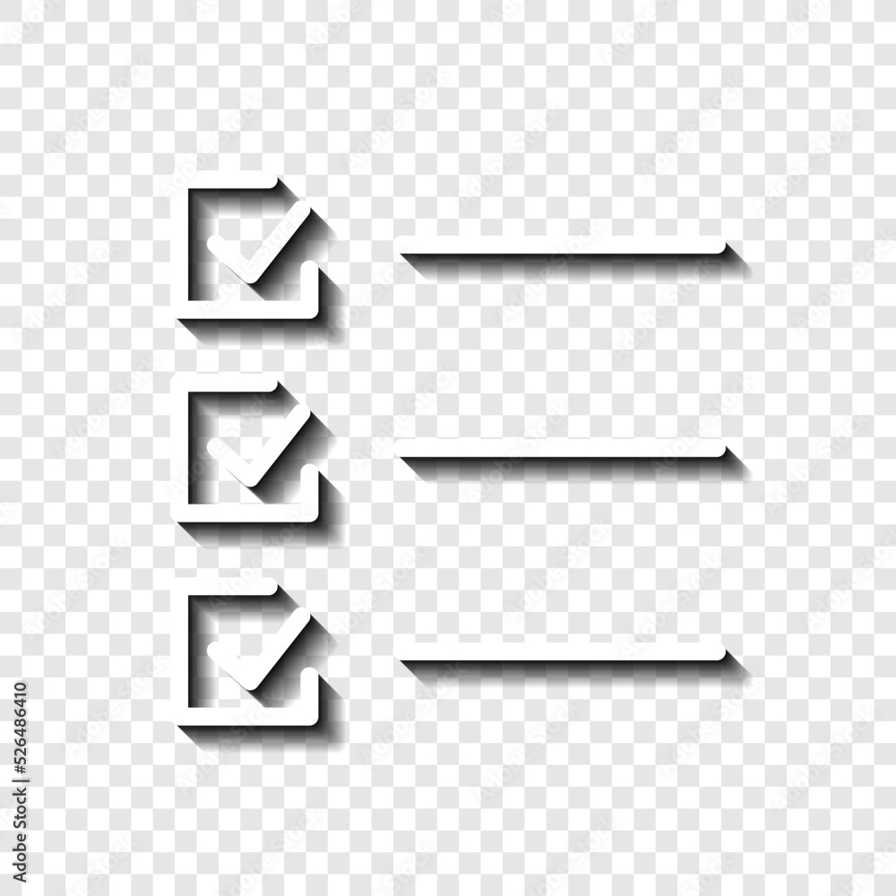 Poster checklist simple icon vector. flat design. white with shadow on transparent grid.ai